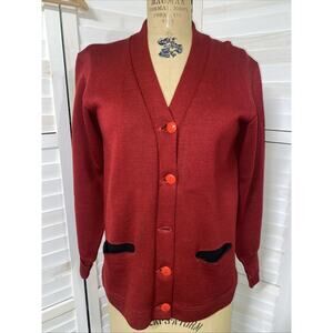 Vintage 1950s Red Dehen Letterman Wool Knit Cardigan Sweater Size Medium